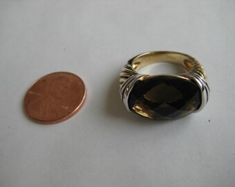 2 tone brown Smoky quartz vintage sterling silver Ring size 5.5