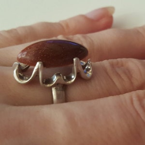 925 Sterling Silver Vintage Sandstone Ring, size 7.5