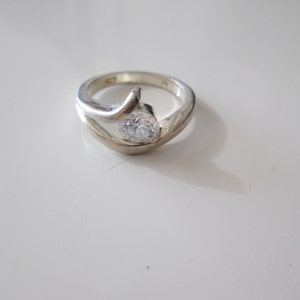 Sterling silver vintage Clear Gemstone Band ring, size 7