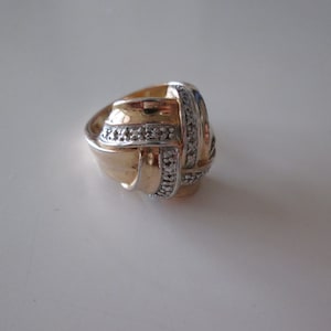 Clear gemstone gold over sterling silver Mesh Square Ring, size 7