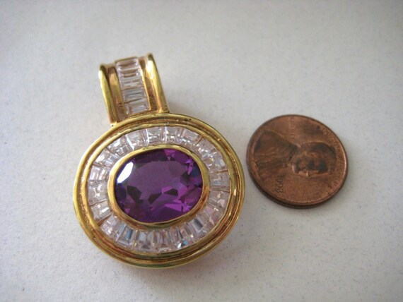 Gold tone 925 sterling silver purple and clear Cr… - image 4