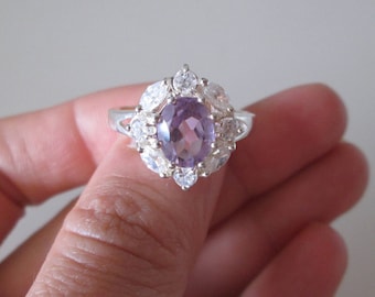 New JC 925 Sterling silver vintage CZ ring with Purple and Clear stones, size 9