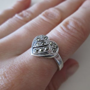 Vintage Marcasites Heart Sterling silver Ring size 8