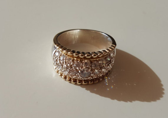925 Sterling Silver Vintage Two tone Crystal ston… - image 1