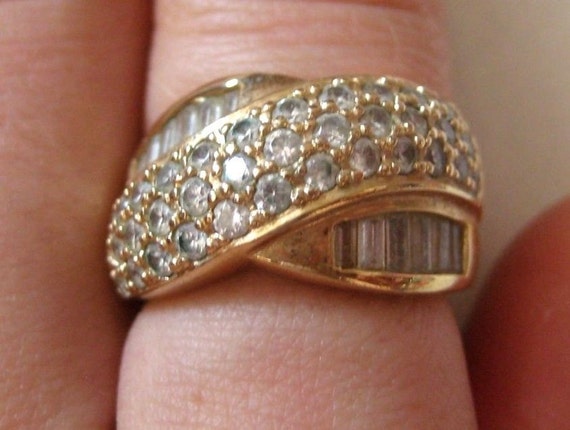 Vintage Gold over sterling silver ring with CZ, s… - image 3
