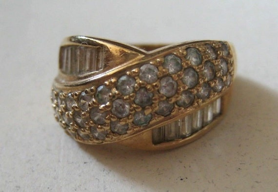 Vintage Gold over sterling silver ring with CZ, s… - image 2