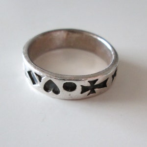 Sterling silver Vintage Celtic Irish Cross, Heart and Star band ring, size 7.5