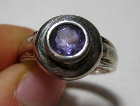 Purple CZ vintage sterling silver ring, size 6.5 - image 1