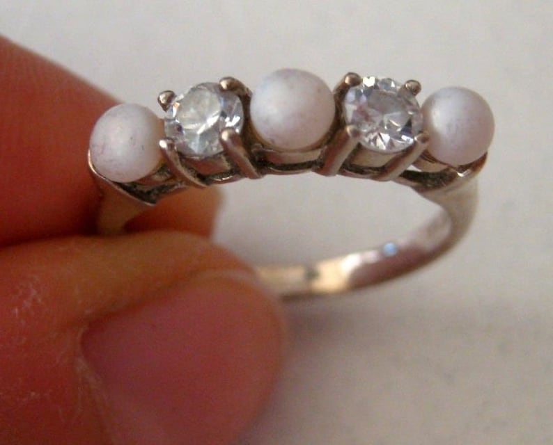 Avon 925 sterling silver band ring with Pearls and Crystals Etsy