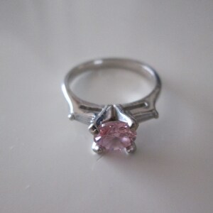 Pink and Clear Gemstone sterling silver vintage ring, size 8