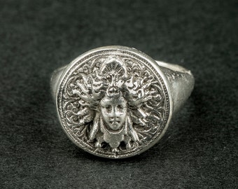 Sottile anello argento Medusa (testa di Medusa / Gorgone / antichità)