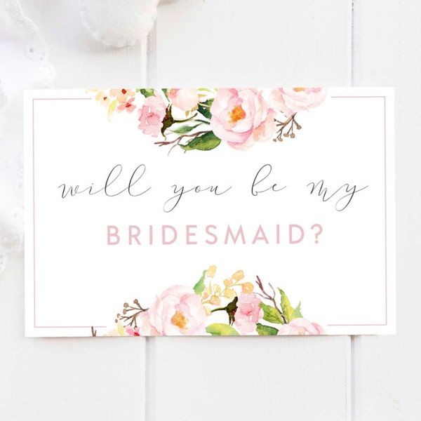 Printable Card Set - 'Will you be my Bridesmaid, Maid of Honor, Maid of Honour, Flower Girl?' Pink Floral Card Set