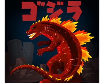 Brandende Godzilla 11 x 11 print