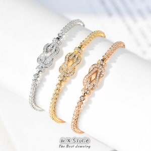 Diamond Buckle Bracelet in Solid 18k Gold/Love Knot Tennis Bracelet/Custom Fine Jewelry/Personalization Design/Gift for Women and Girls
