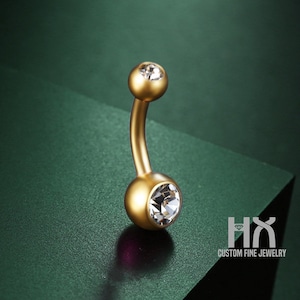 Double Diamond Belly Button Ring in Solid 18k Gold/Navel Ring/Piercing Body Jewelry/Custom Jewelry/Personalization Design/Gift for Her
