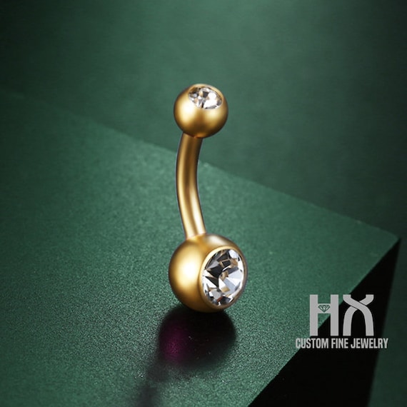 Double Diamond Belly Button Ring in Solid 18k Gold navel Ring