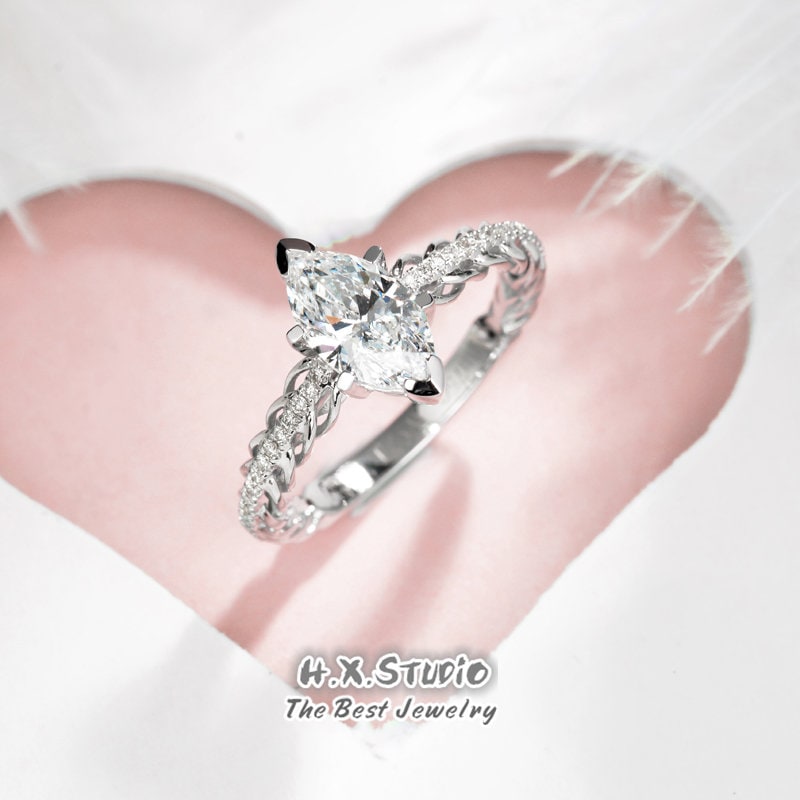18k Gold Braided Band Engagement Ring (0.1CTW) + 2.0CT