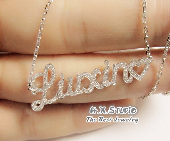 Diamond Nameplate Necklace in Solid 18k 