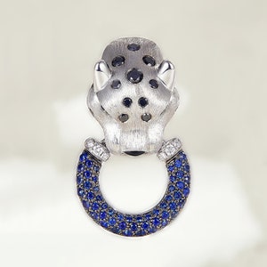 Black Diamond and Sapphire Panther Pendant in Solid 18k Gold/Custom Fine Jewelry/Gift for Women and Girls/Pendant Only