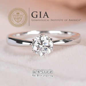 GIA Cert Runder Diamant Verlobungsring, 0.3ct-1ct, Solitär Diamant Ring in 750er Gold, Klassischer Sechs Klauen Ehering, Liebe Geschenk für Sie