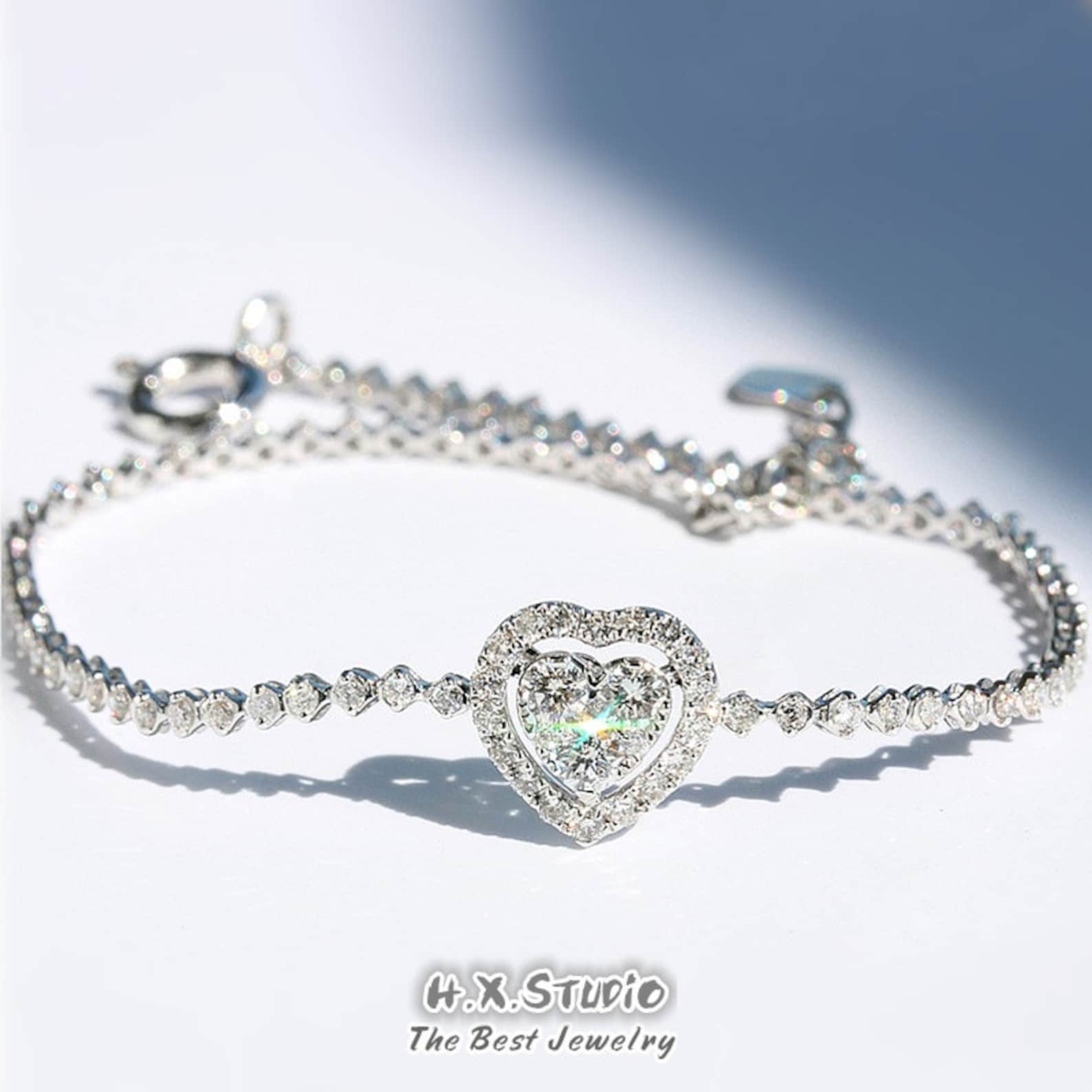 Diamond Heart Tennis Bracelet in Solid 18k Gold/Custom Fine Etsy