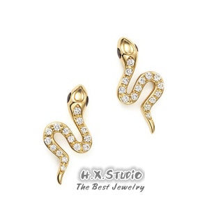 Diamond Snake Stud Earrings, Solid 18k Gold, Genuine Diamond, Elegant Jewelry, Fancy Stud, Animal Jewelry, Gift for Her, Holiday Gift