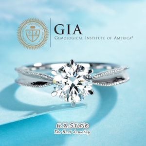 GIA Cert Runder Diamant Verlobungsring, 0.3ct-1ct, Solitär Diamant Ring in 18k Gold, Klassischer Sechs-Krallen Trauring, Liebesgeschenk für Sie