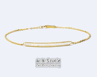 Diamond Bar Bracelet in Solid 18K Gold/Custom Fine Jewelry/Personalization Design/Gift for Women and Girls