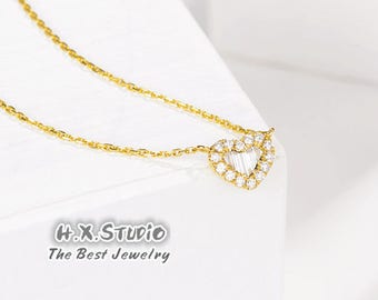 Diamond Heart Pendant Necklace in Solid 18K Gold/Custom Fine Jewelry/Personalization Design/Gift for Women and Girls