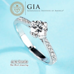 GIA Cert Runder Diamant Verlobungsring, 0.3ct-1.0ct, Vier Krallen Solitär Ehering in massivem 18k Gold, Brautring, Jahrestag, Liebesgeschenk