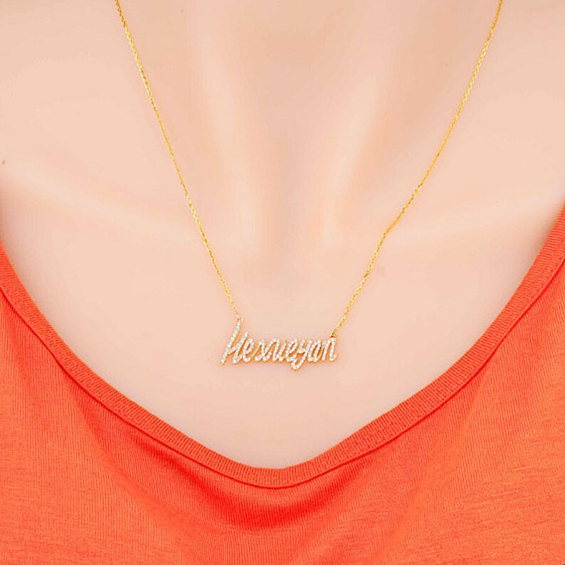 Diamond Nameplate Necklace in Solid 18k Gold/personalized Name Etsy