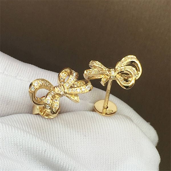Dainty Bow Tie Stud Earrings Diamond Solid 18k Gold Gift Etsy
