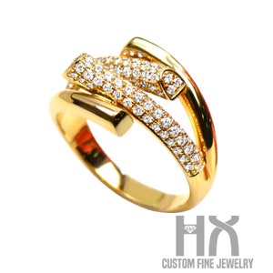 HX Jewelry | Diamond Split Shank Cross Band in Solid 18k Gold / Fashion Band / Custom Fine Jewelry / Gift for Women and Girls