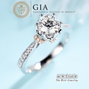 GIA Cert Round Diamond Engagement Ring, 0.3ct-1.0ct, Solitaire Wedding Band in Solid 18k 2-Tone Gold, Bridal Ring, Anniversary, Love Gift