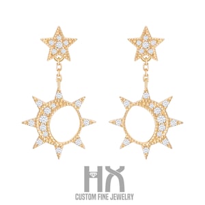Diamond Sun Dangle Earring, Wedding Earrings, Solid 18k Gold, Genuine Diamond, Elegant Earring, Gift for Her, Customization Jewelry