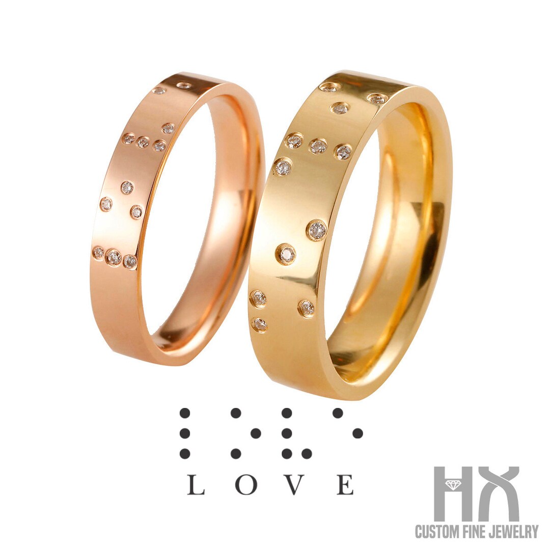 HX Jewelry Braille True Love Diamond Couple Bands In 18k Gold couple hx-jewelry-braille-true-love-diamond-couple-bands-in-18k-gold-couple