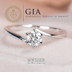 GIA Cert Runder Diamant Verlobungsring, 0.3ct-1ct, Solitär Diamant Ring in 750er Gold, Klassischer Sechs Klauen Ehering, Liebe Geschenk für Sie