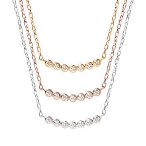 Diamant Geschwungene Bar Anhänger Halskette in Massivem 18k Gold/Custom Fine Jewelry/Personalisierung Design/Geschenk für Frauen und Mädchen
