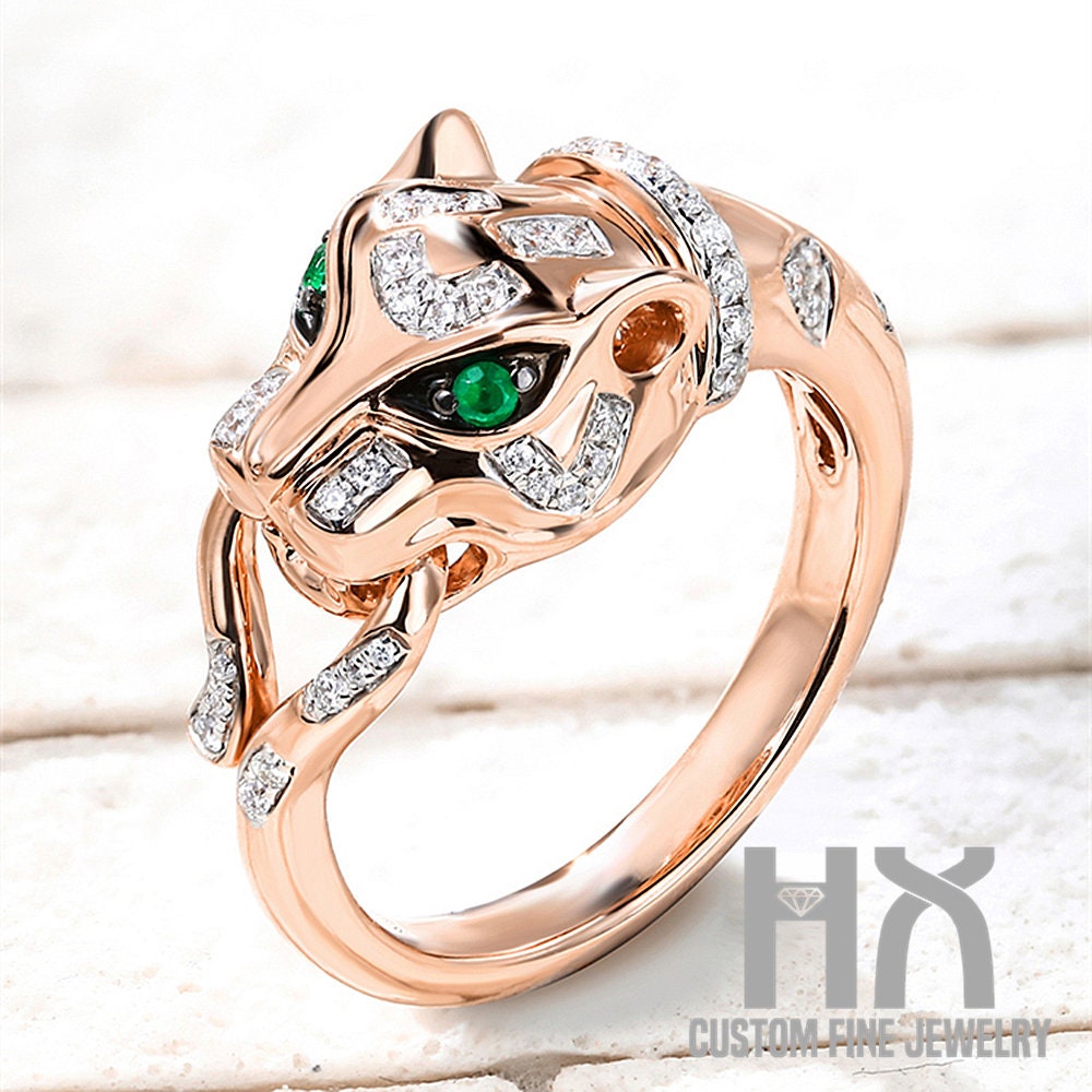専用 704 Leopard Skin | Minya Pinky Ring Enamel Cat Leopard Panther 14k Yellow Gold and Diamond Ring