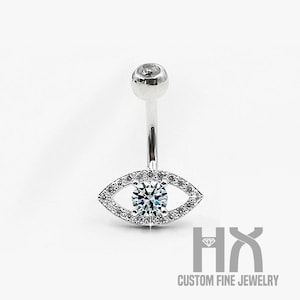 Diamond Evil Eye Navel Ring in Solid Gold/Sexy Navel Ring/Piercing Body Jewelry/Custom Fine Jewelry/Gift for Women and Girl