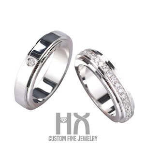 Diamond Spinner Matching Wedding Bands in 18k Gold/Spinning Couple Ring Set/His And Her Rings/Eternity Rotating Ring/Custom Fine Jewelry