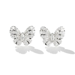 Diamond Butterfly Stud Earrings in Solid 18k Gold, Cluster Earring, Gift for Women and Girls, Holiday Gift, Customization Jewelry