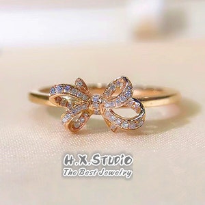 Diamond Bow Tie Ring in 18k Gold/Diamond Wedding Ring/Custom Fine Jewelry/Personalization Design/Gift for Women and Girls