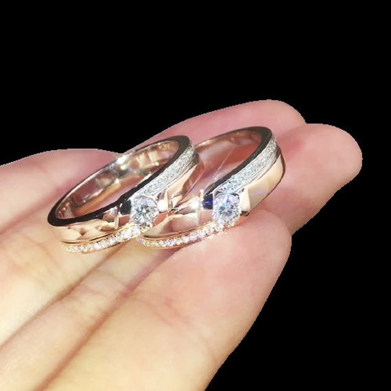 Diamond Wedding Bands in Two Tone 18k Gold/couple Ring Set/his and Her Ring/promise  Ring/engagement Rings/wedding Bands/matching Ring 