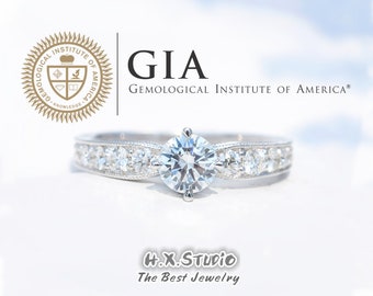 GIA Cert Round Diamond Engagement Ring, 0.3ct-1.0ct, Solitaire Wedding Band in Solid 18k Gold, Bridal Ring, Anniversary, Love Gift