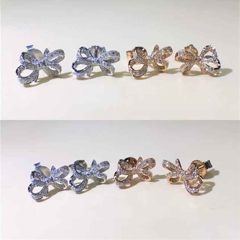 Gold Bow Tie Diamond Earrings main image 1