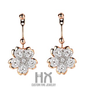 Diamond Sakura Flower Ear Jacket in Two Tone Gold/Two-ways Ear Jacket Earrings/Custom Jewelry/Personalization Design/Gift for Women & Girls