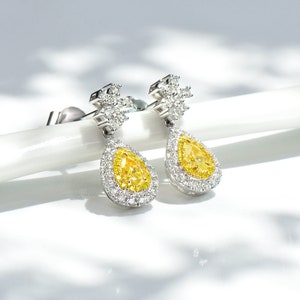 Yellow Diamond Dangle Drop Earrings in Solid 18k Gold/Custom Fine Jewelry/Personalization Design/Gift for Women and Girls