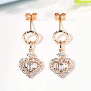 Diamond Heart Dangle Drop Earrings in Solid 18k Gold/Custom Fine Jewelry/Personalization Design/Gift for Women and Girls