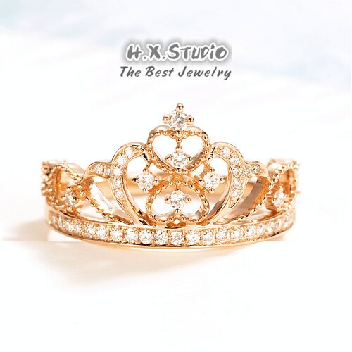 Diamond Tiara Ring in Solid 18K Gold Diamond Crown Ring Etsy